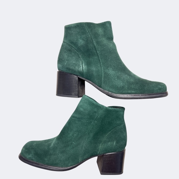 White Mountain Ankle Boots Women 7.5 Green Suede Leather Block Heel Zip Closure - Picture 2 of 11